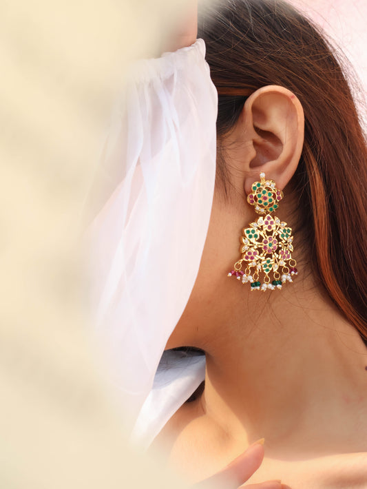 Pritha Jadau Red-Green Earrings