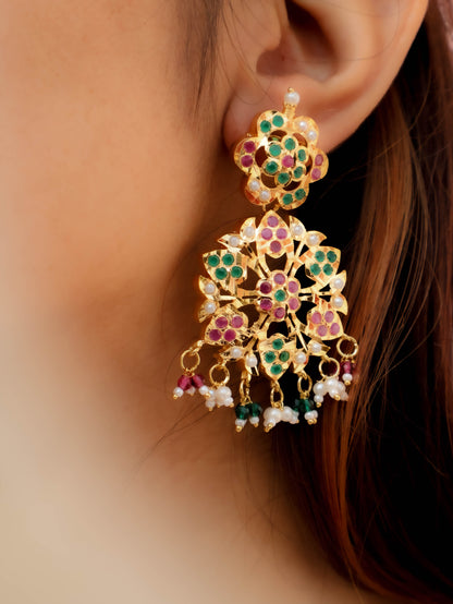 Pritha Jadau Red-Green Earrings