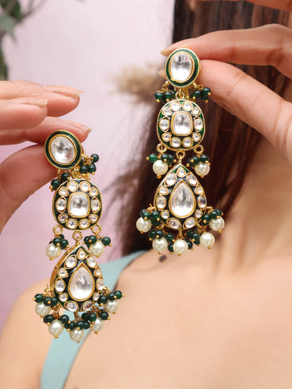 Vinny Polki Green Earrings