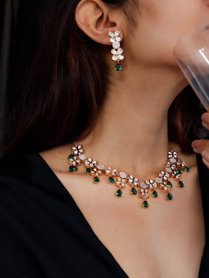 Auzer Green Polki Necklace Set