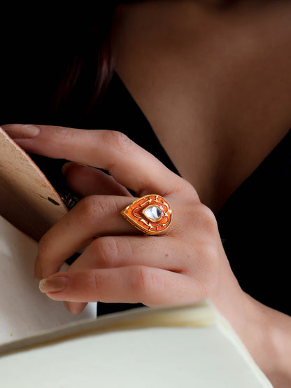 Amber Meenakari Ring