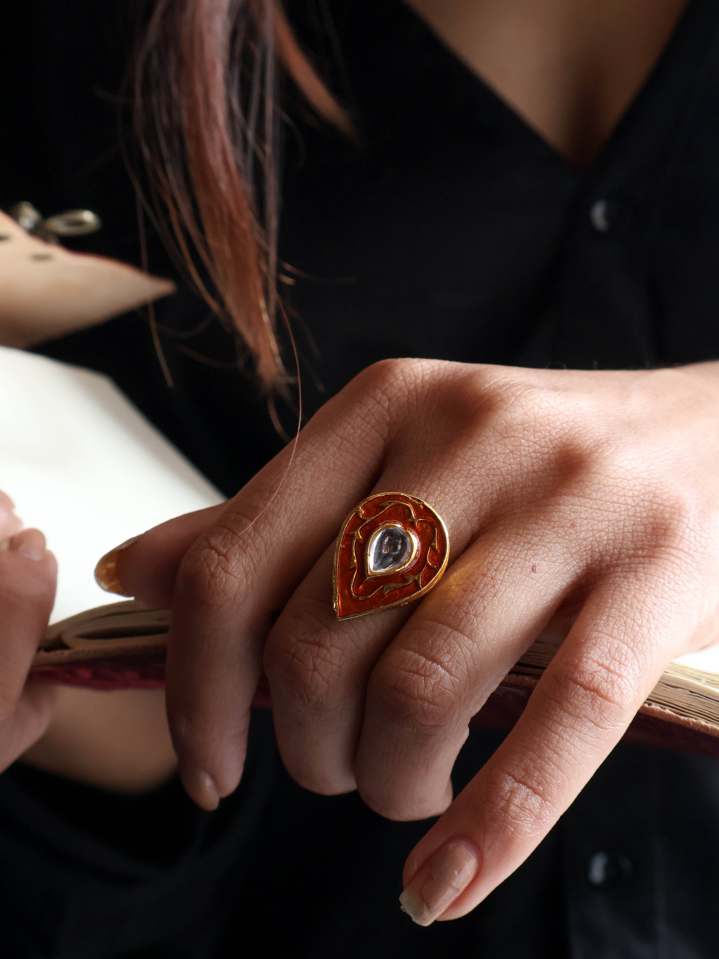 Amber Meenakari Ring