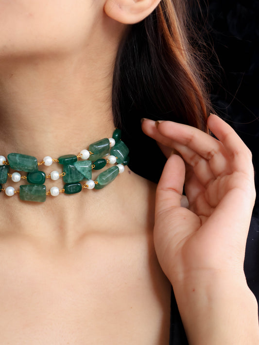 Yara Green Pearl Choker Necklace