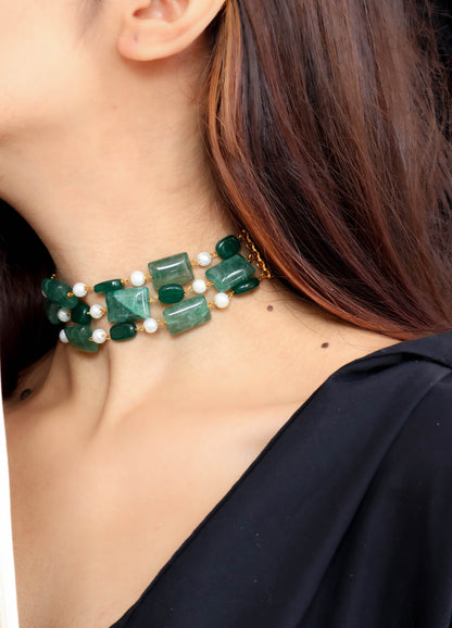 Yara Green Pearl Choker Necklace