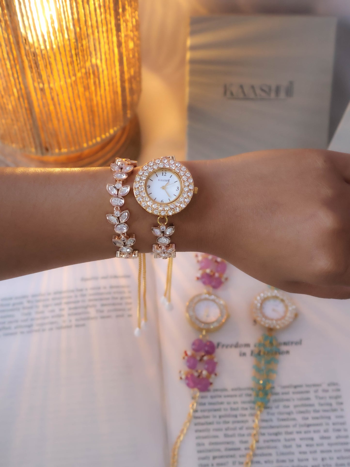 Dua Polki Wrist Watch & Bracelet Set