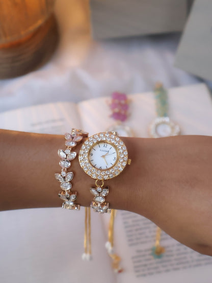 Dua Polki Wrist Watch & Bracelet Set