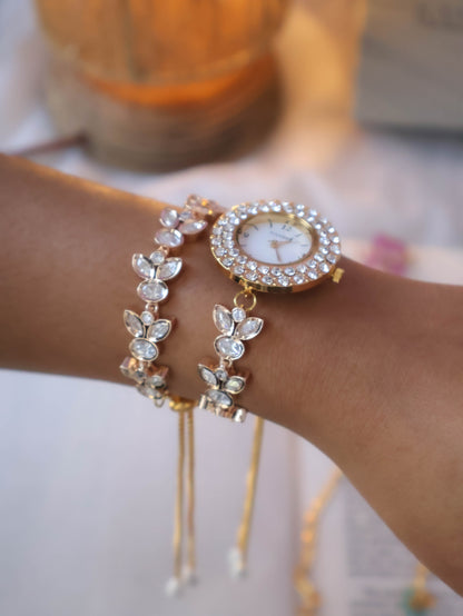 Dua Polki Wrist Watch & Bracelet Set
