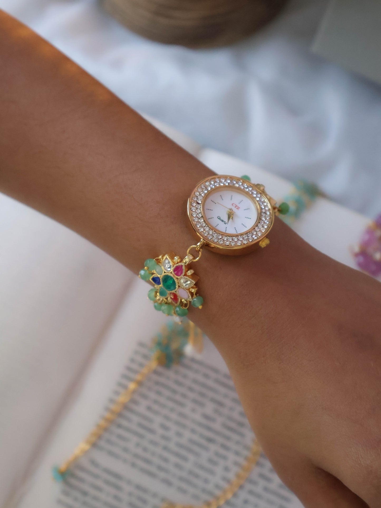 Zirka Multicolored Kundan Wrist Watch