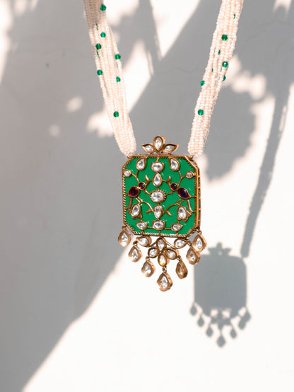 Saathwi Green Meenakari Pendant Necklace