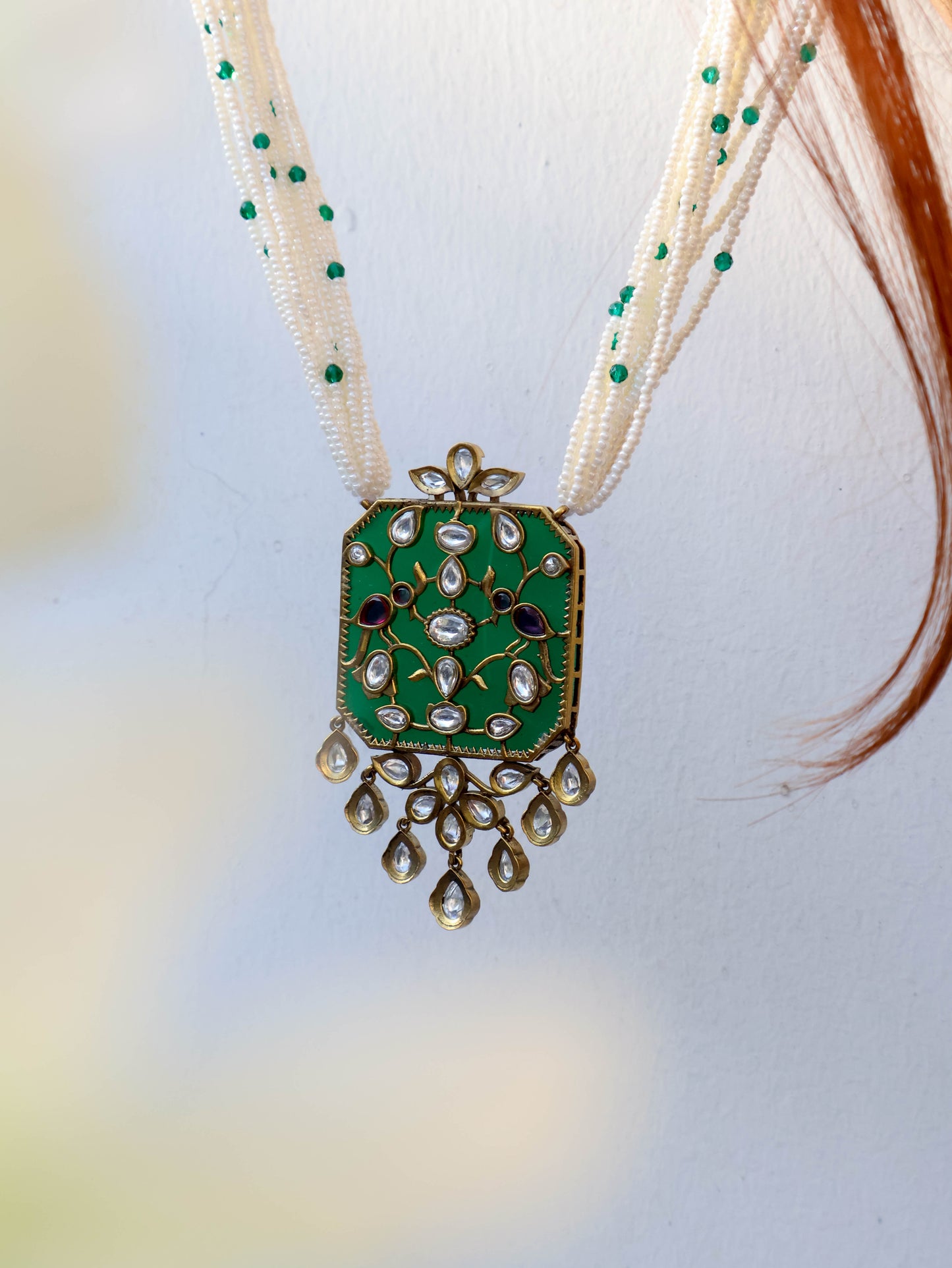 Saathwi Green Meenakari Pendant Necklace