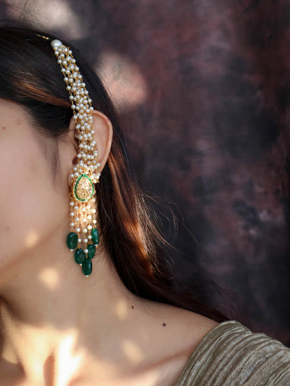 Misha Kundan Green Earrings