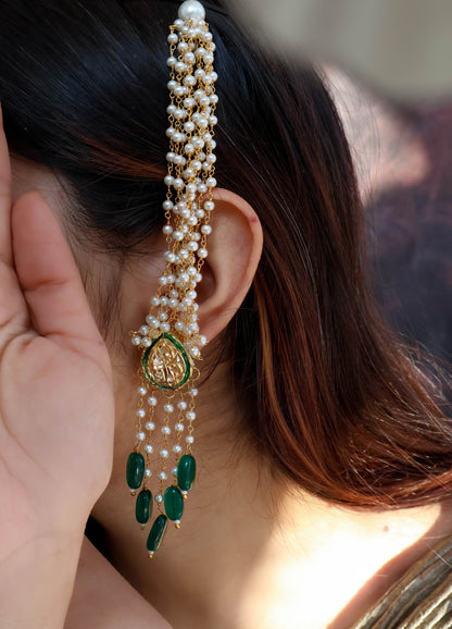 Misha Kundan Green Earrings