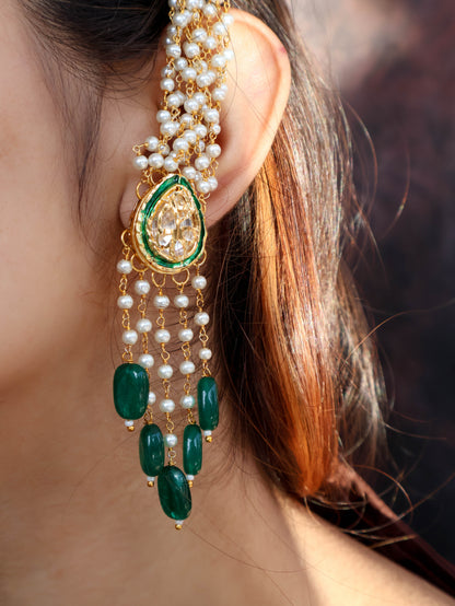 Misha Kundan Green Earrings