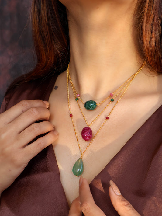 Helka Red-Green Multilayered Necklace