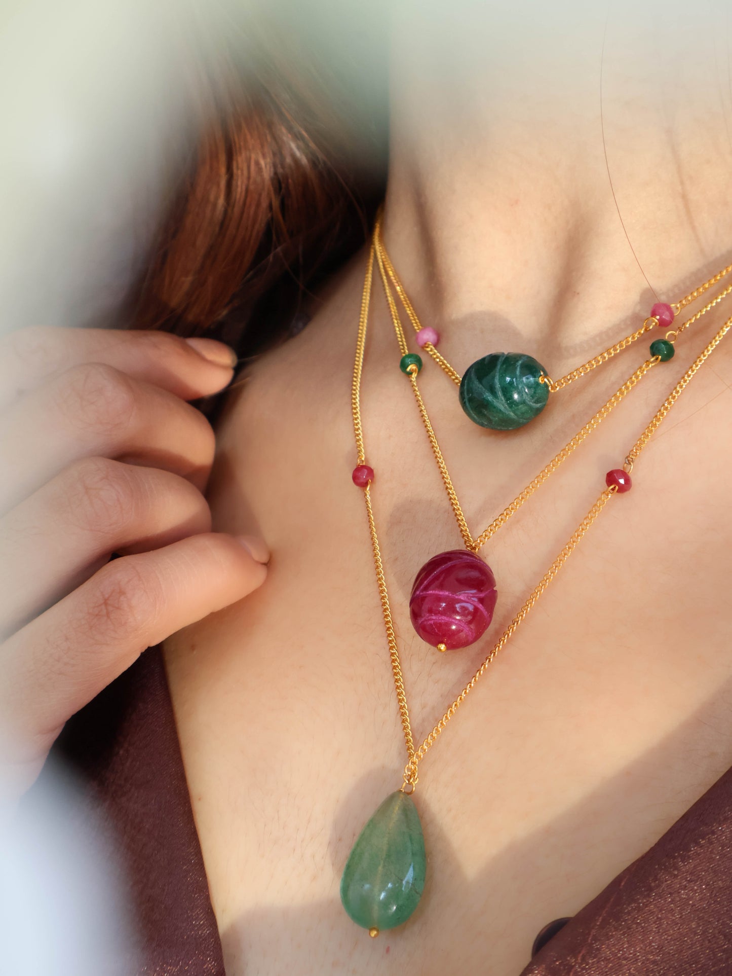 Helka Red-Green Multilayered Necklace