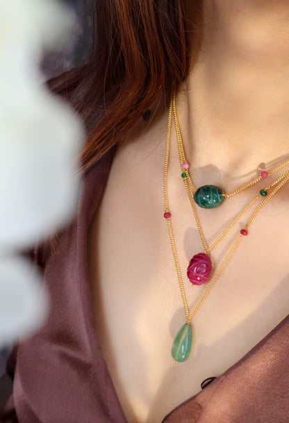 Helka Red-Green Multilayered Necklace