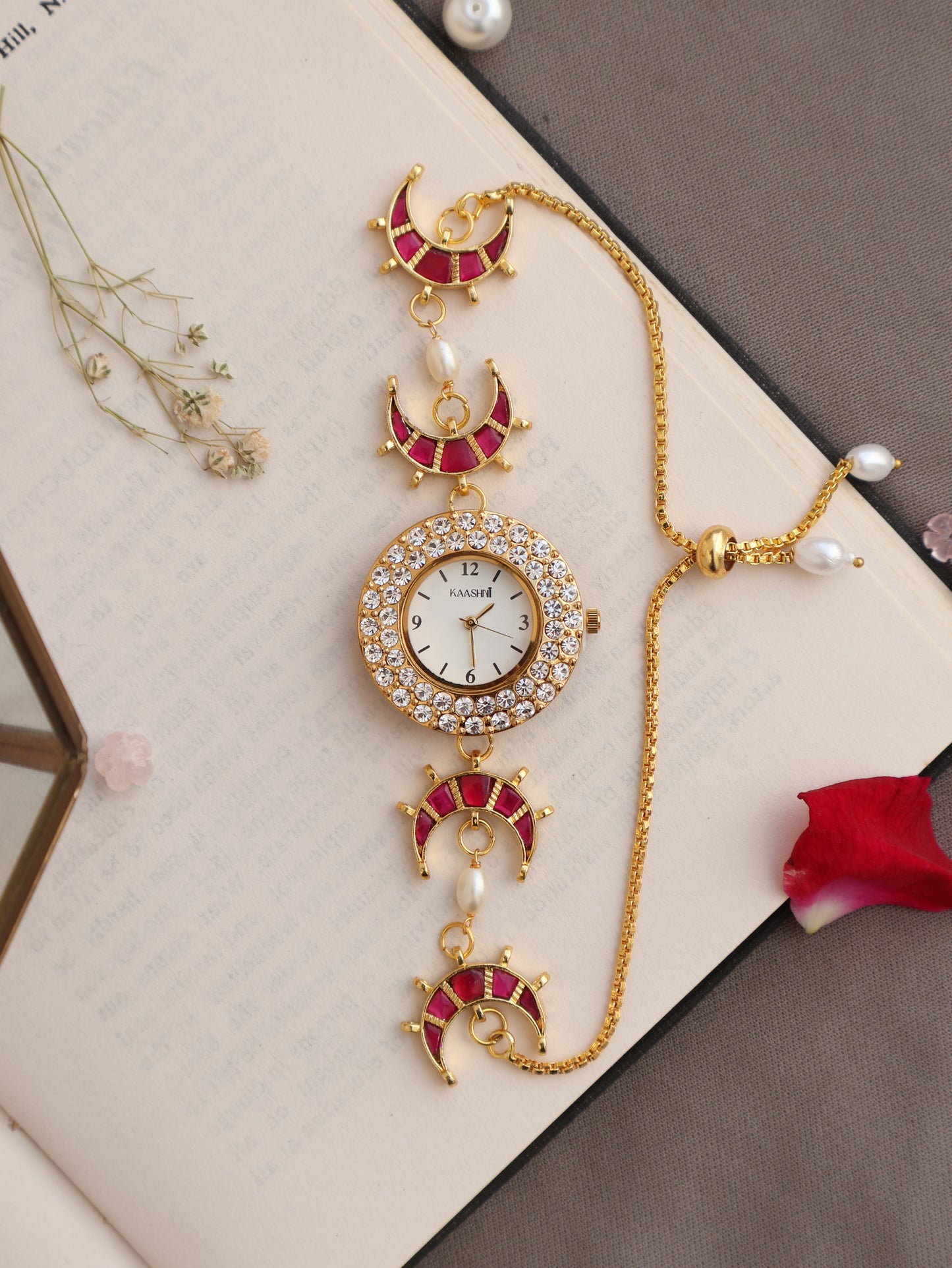 Ayla Pink Kundan Wrist Watch