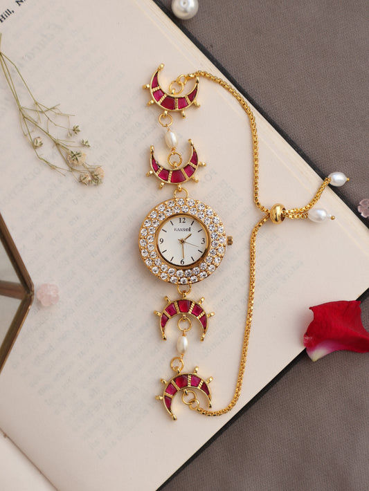 Ayla Pink Kundan Wrist Watch