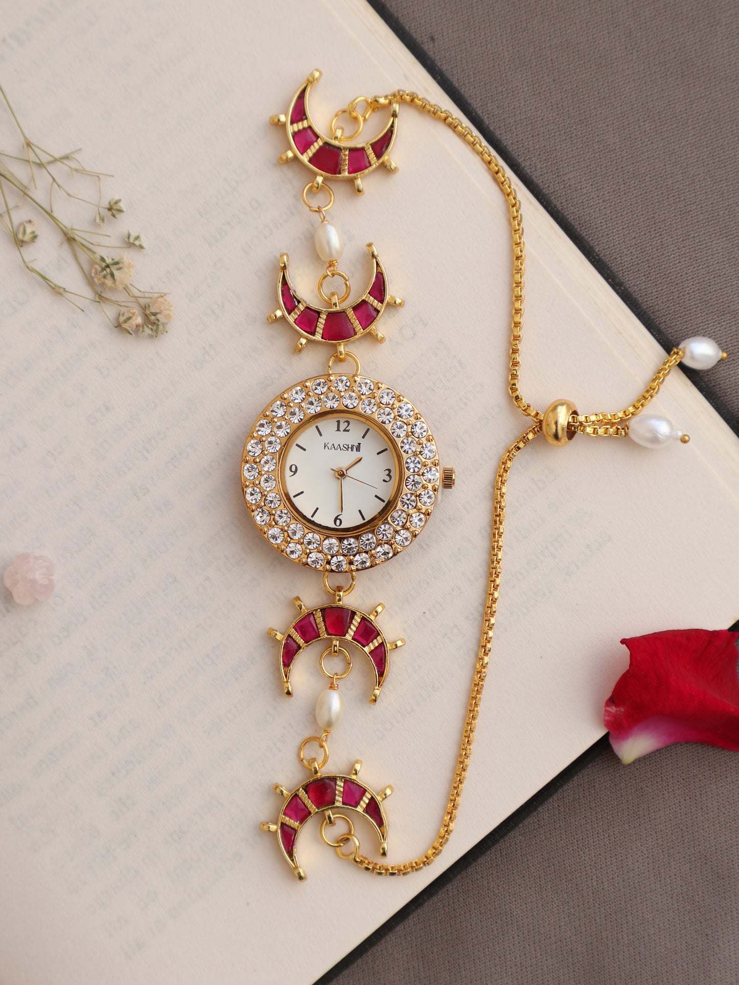 Ayla Pink Kundan Wrist Watch
