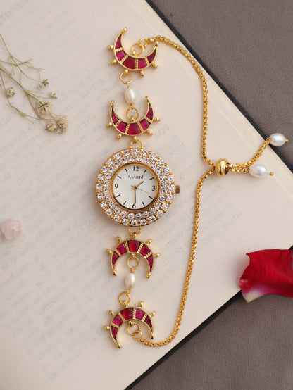 Ayla Pink Kundan Wrist Watch