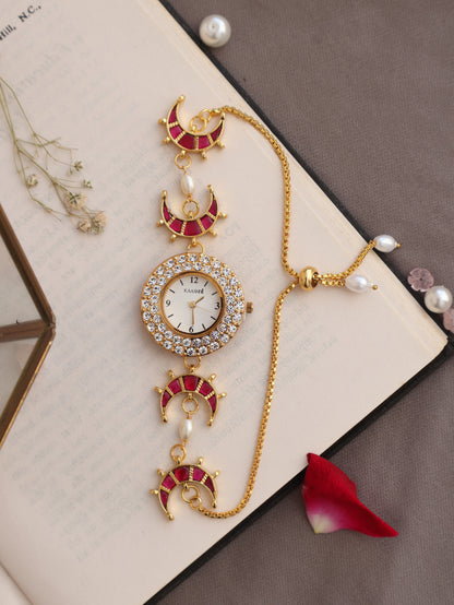 Ayla Pink Kundan Wrist Watch