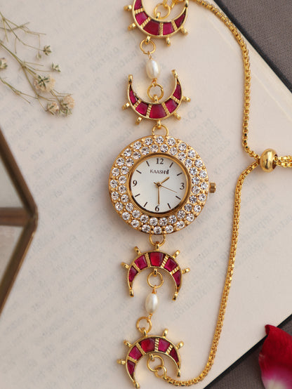 Ayla Pink Kundan Wrist Watch