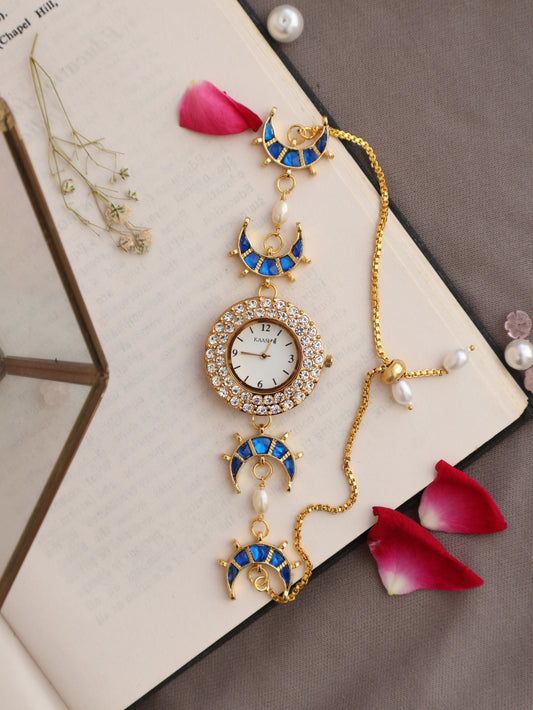 Ayla Blue Kundan Wrist Watch