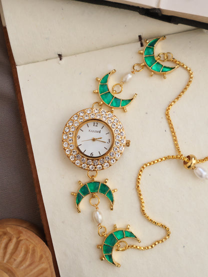 Amal Green Kundan Wrist Watch