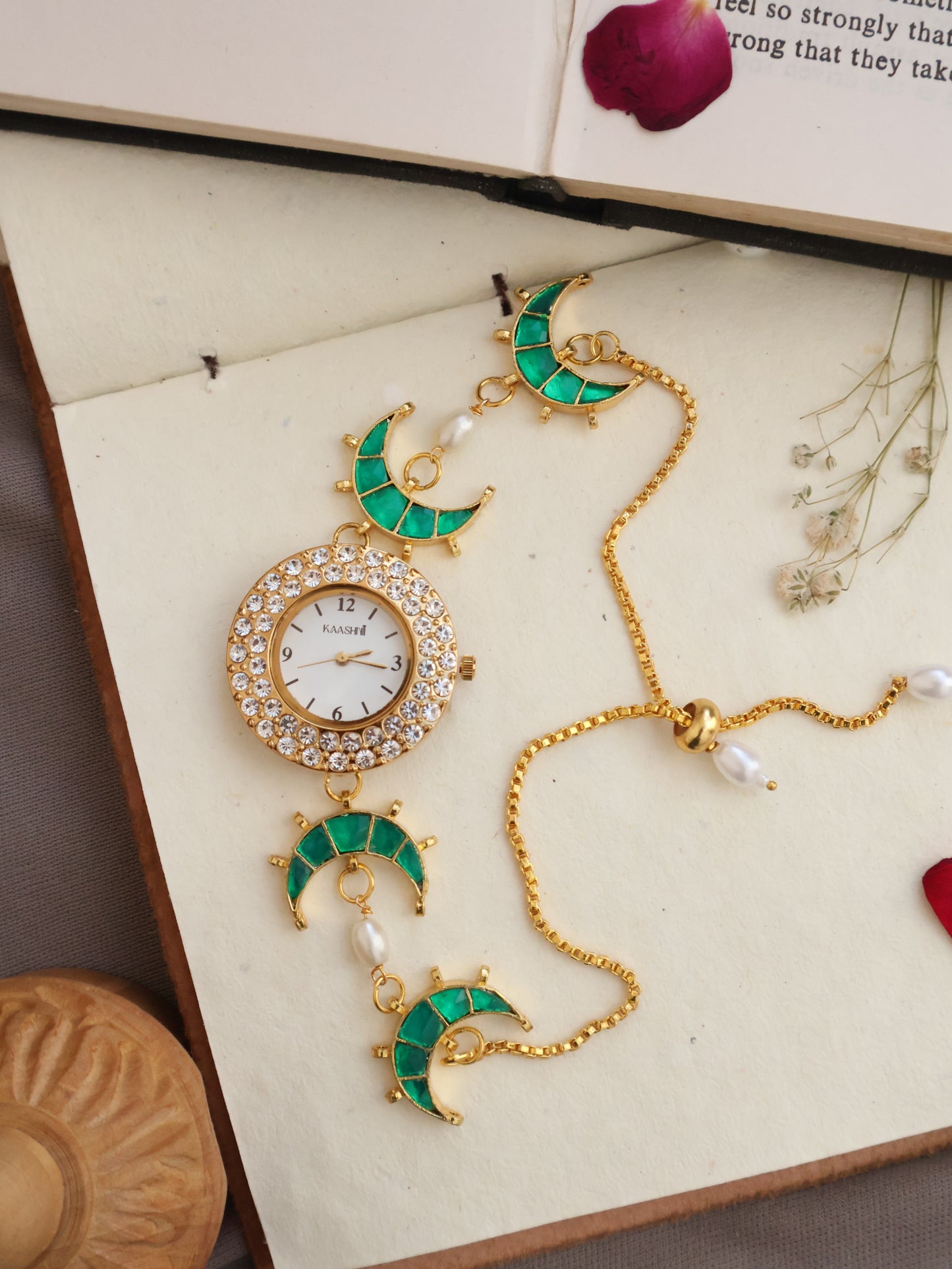 Amal Green Kundan Wrist Watch