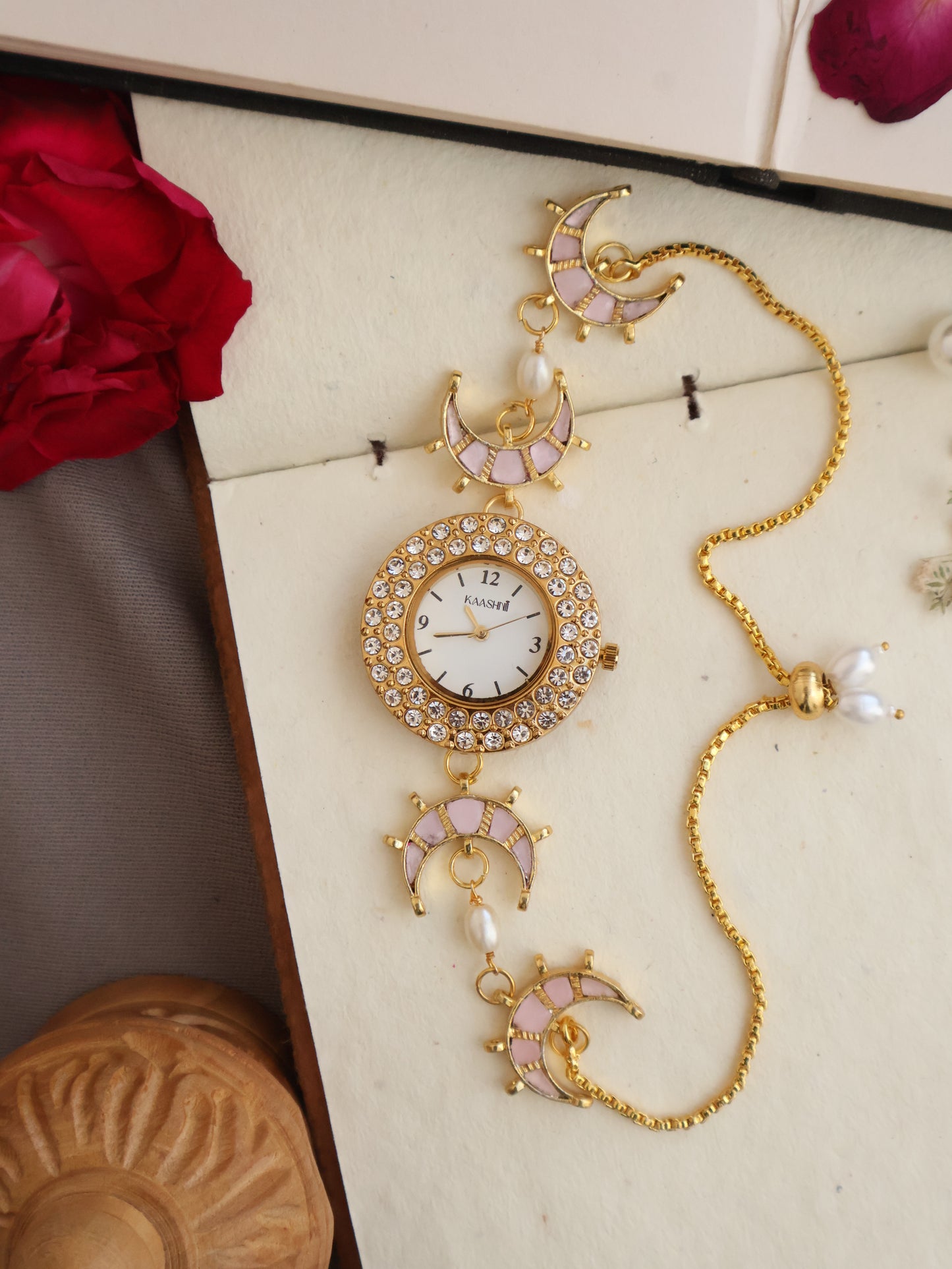 Yumna Pink Kundan Wrist Watch