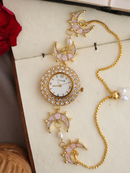 Yumna Pink Kundan Wrist Watch