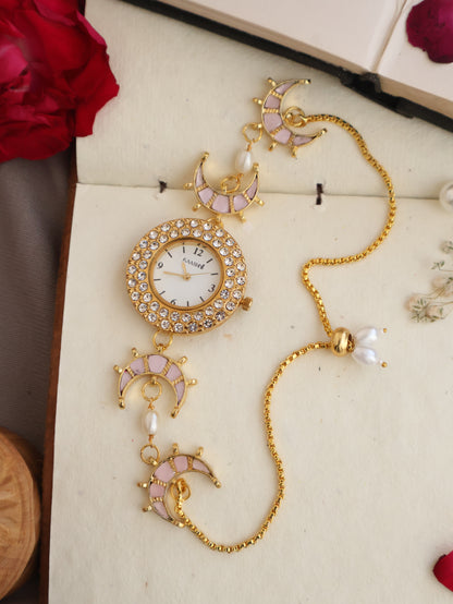 Yumna Pink Kundan Wrist Watch