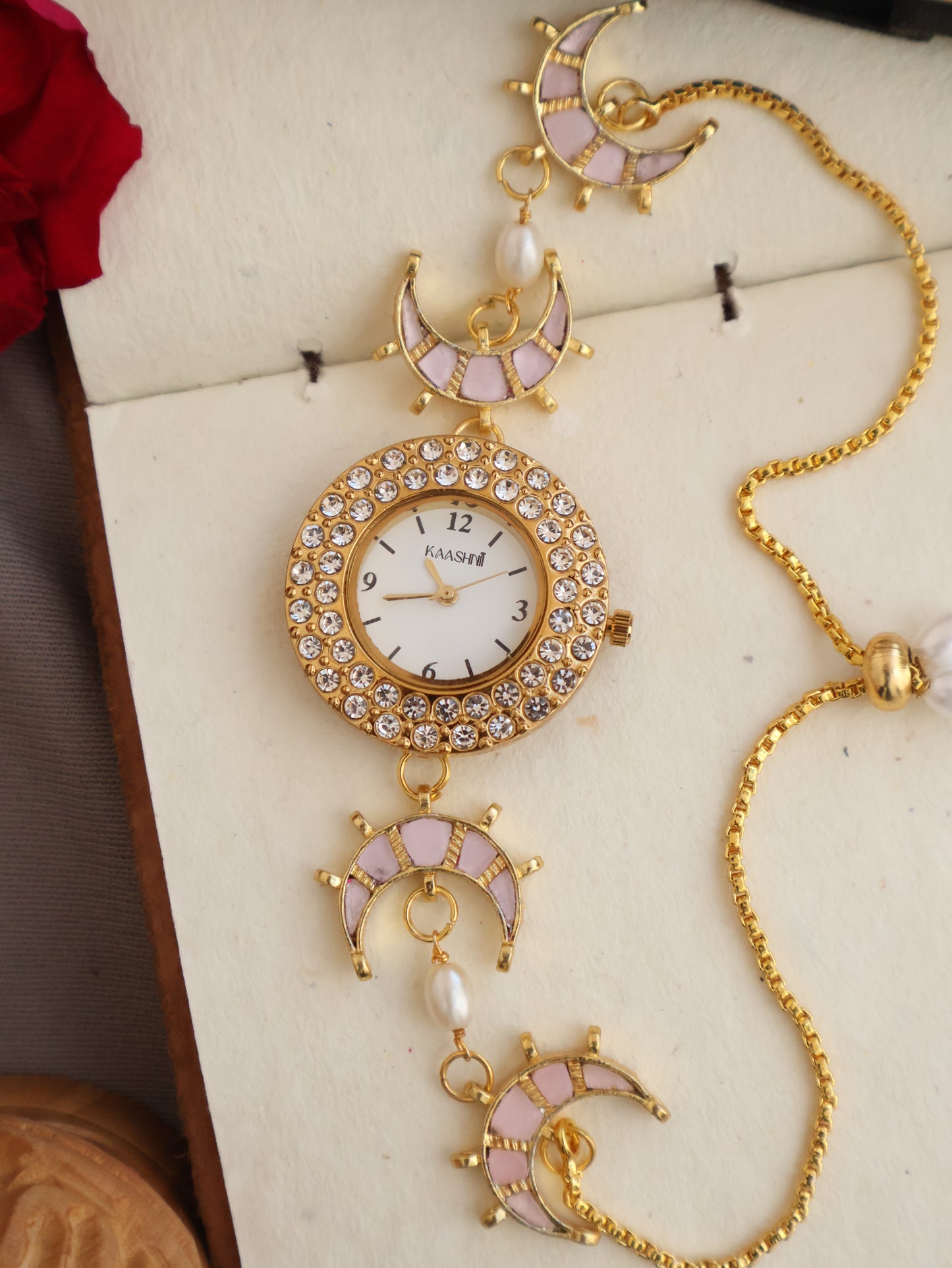 Yumna Pink Kundan Wrist Watch