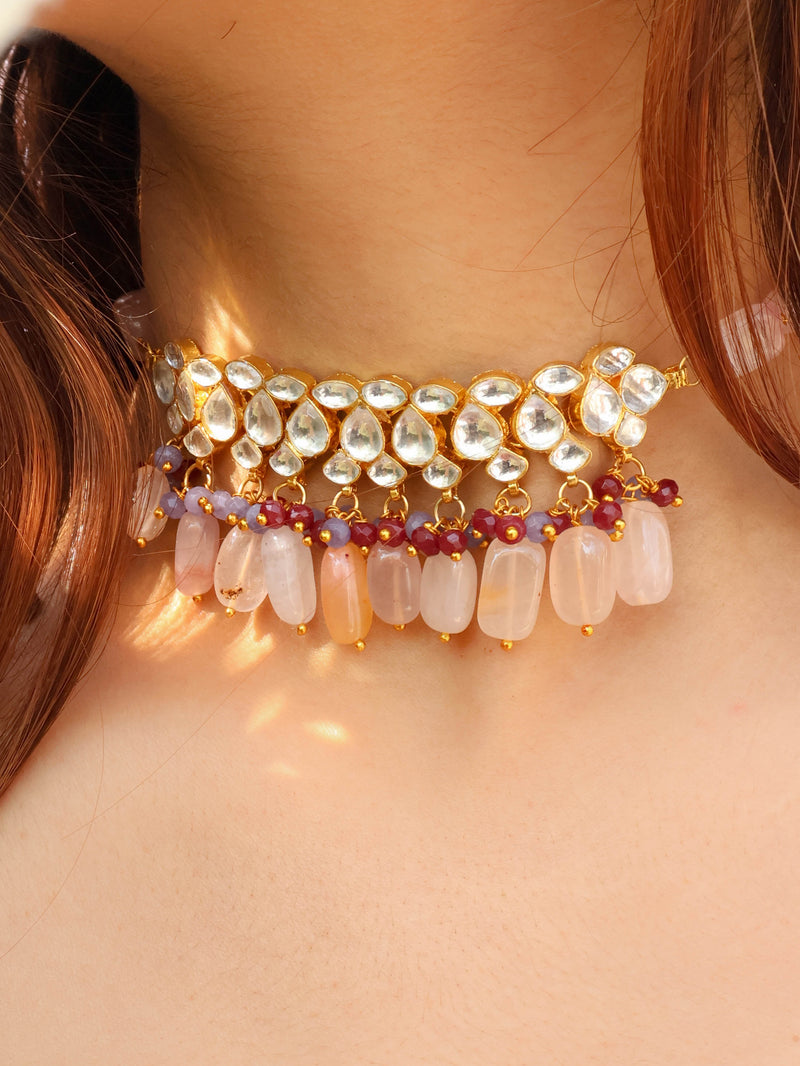 Shivi Pink-Purple Kundan Choker Necklace