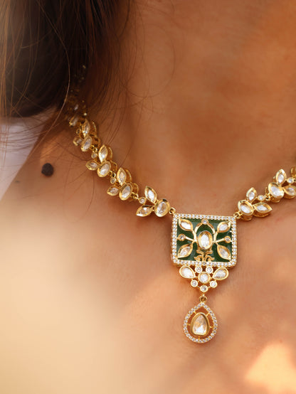 Peher Mint Green Kundan Necklace Set