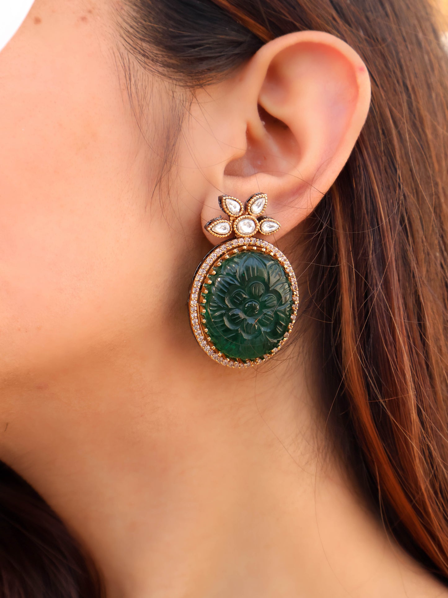 Muhsina Green Embossed Earrings