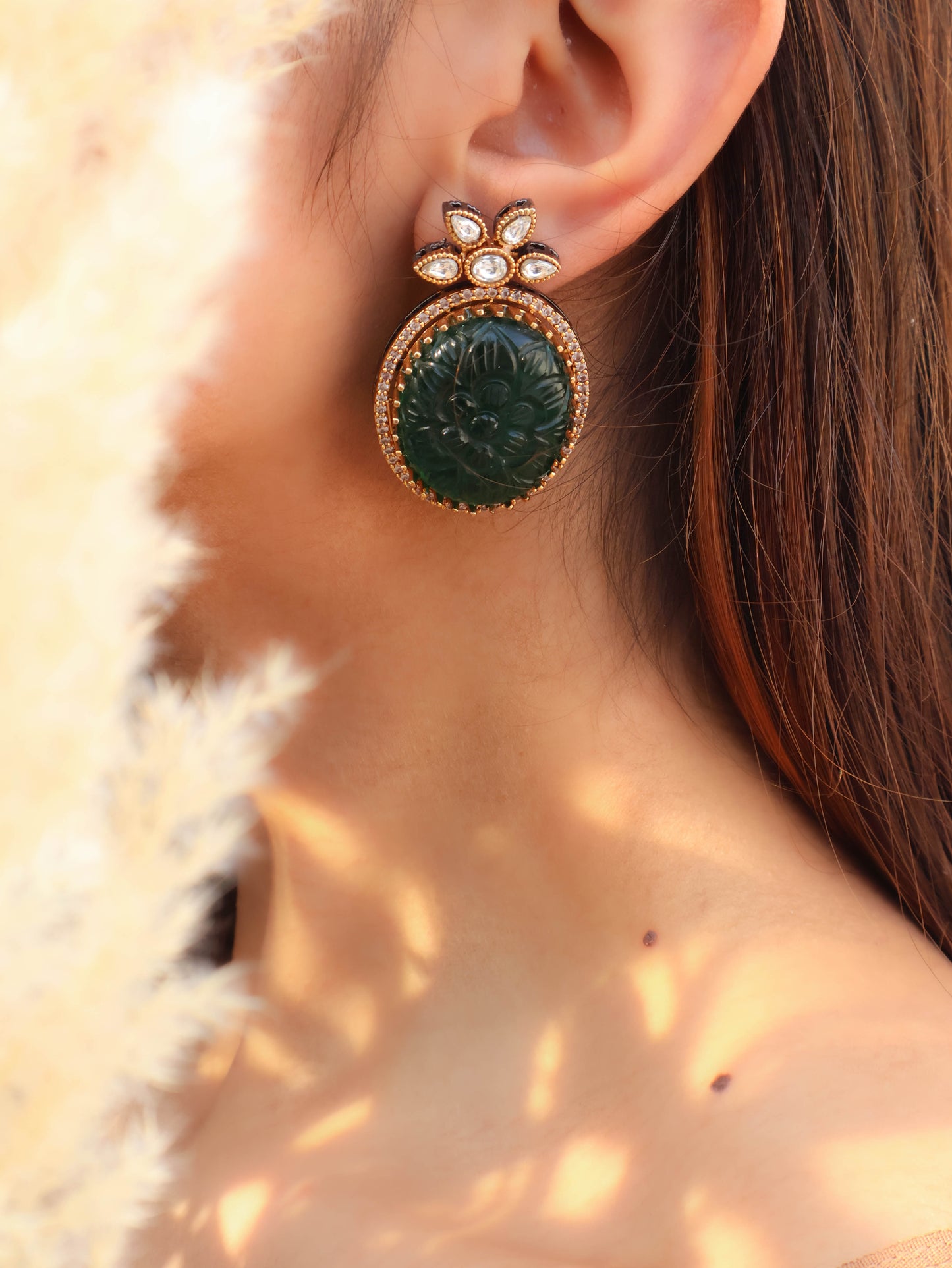 Muhsina Green Embossed Earrings