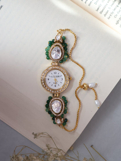 Nawal Green Polki Wrist Watch