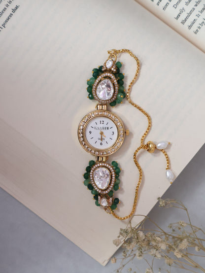 Nawal Green Polki Wrist Watch