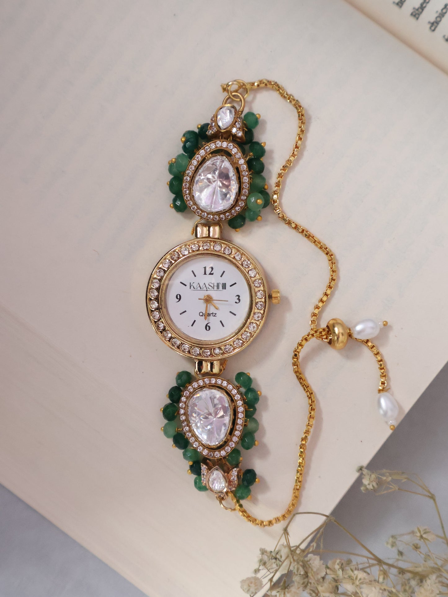Nawal Green Polki Wrist Watch