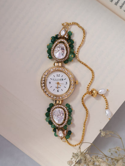 Nawal Green Polki Wrist Watch
