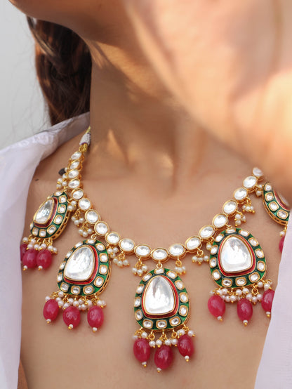 Leela Red Polki Necklace Set