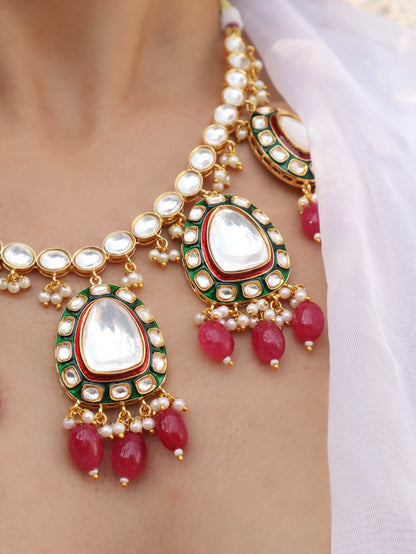 Leela Red Polki Necklace Set