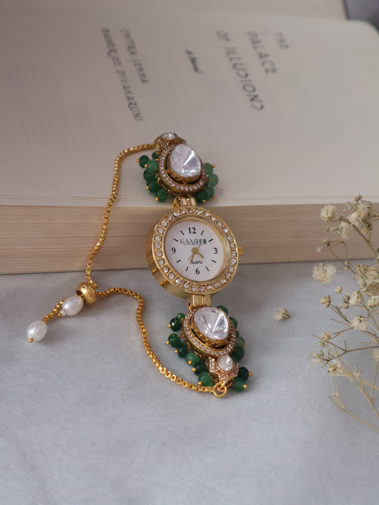 Nawal Green Polki Wrist Watch