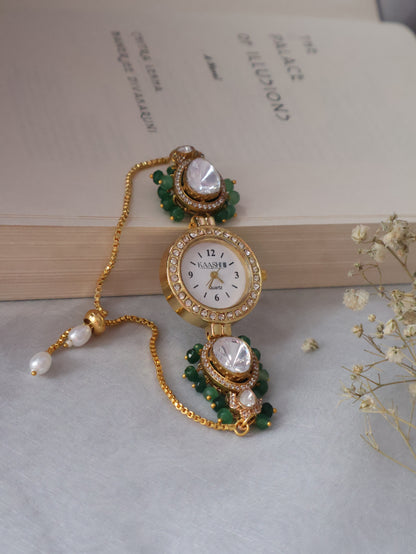 Nawal Green Polki Wrist Watch