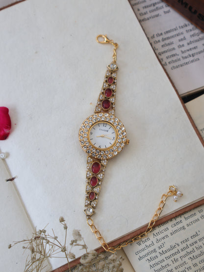 Winnie Kundan Red Wrist Watch