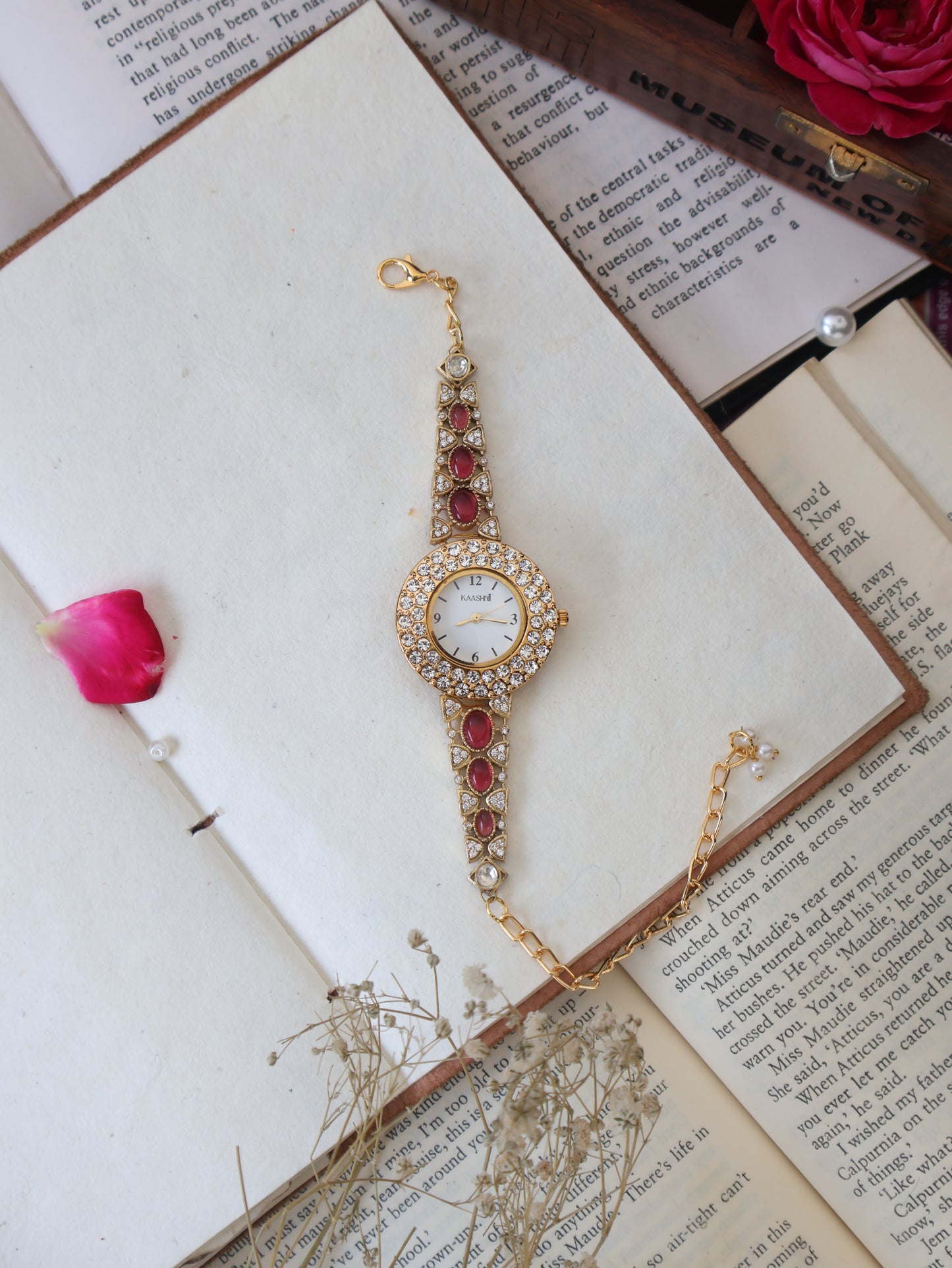 Winnie Kundan Red Wrist Watch