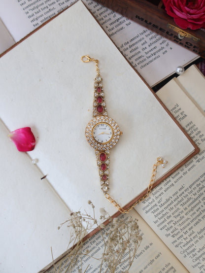 Winnie Kundan Red Wrist Watch