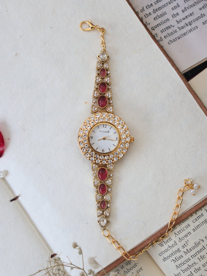 Winnie Kundan Red Wrist Watch