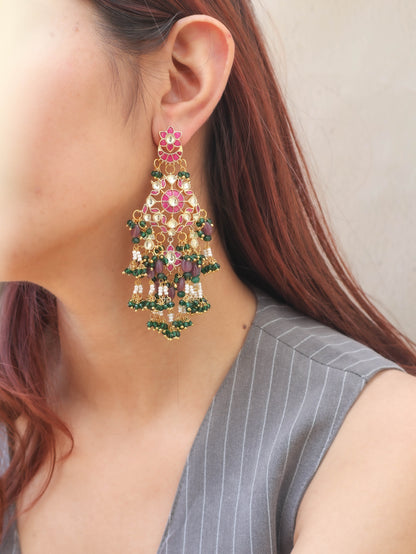 Mahi Green Kundan Earrings